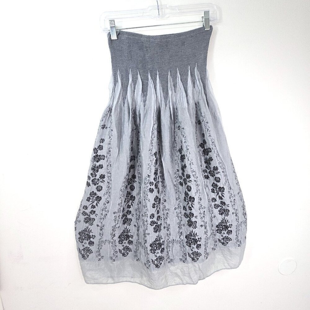Y2K Vintage Lapis Strapless Midi Dress Skirt Small Gray Boho Fairy Grunge